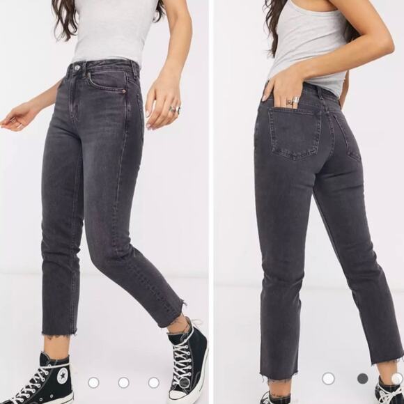 Topshop Straight Washed Black Ankle Jeans 25 - Picture 1 of 10